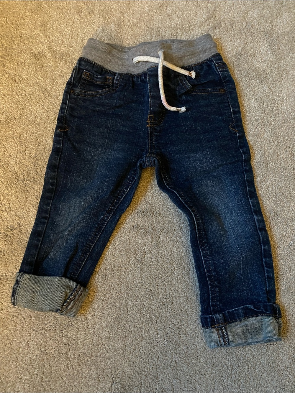 Cat & Jack 2T Navy Denim Jogger Jeans with Gray Knit Waistband